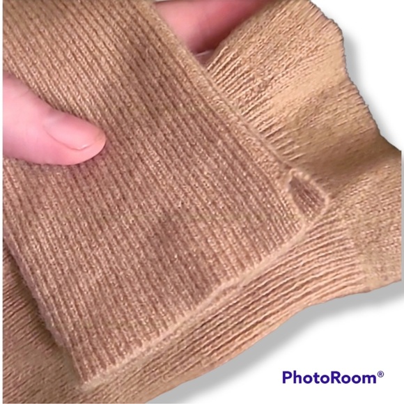 Italian Cashmere Black Camel Vee Neck Sweater - Picture 4 of 6